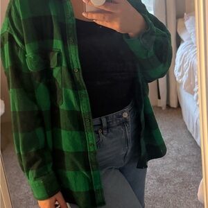 Aerie Green and Black Plaid Shirt Large
